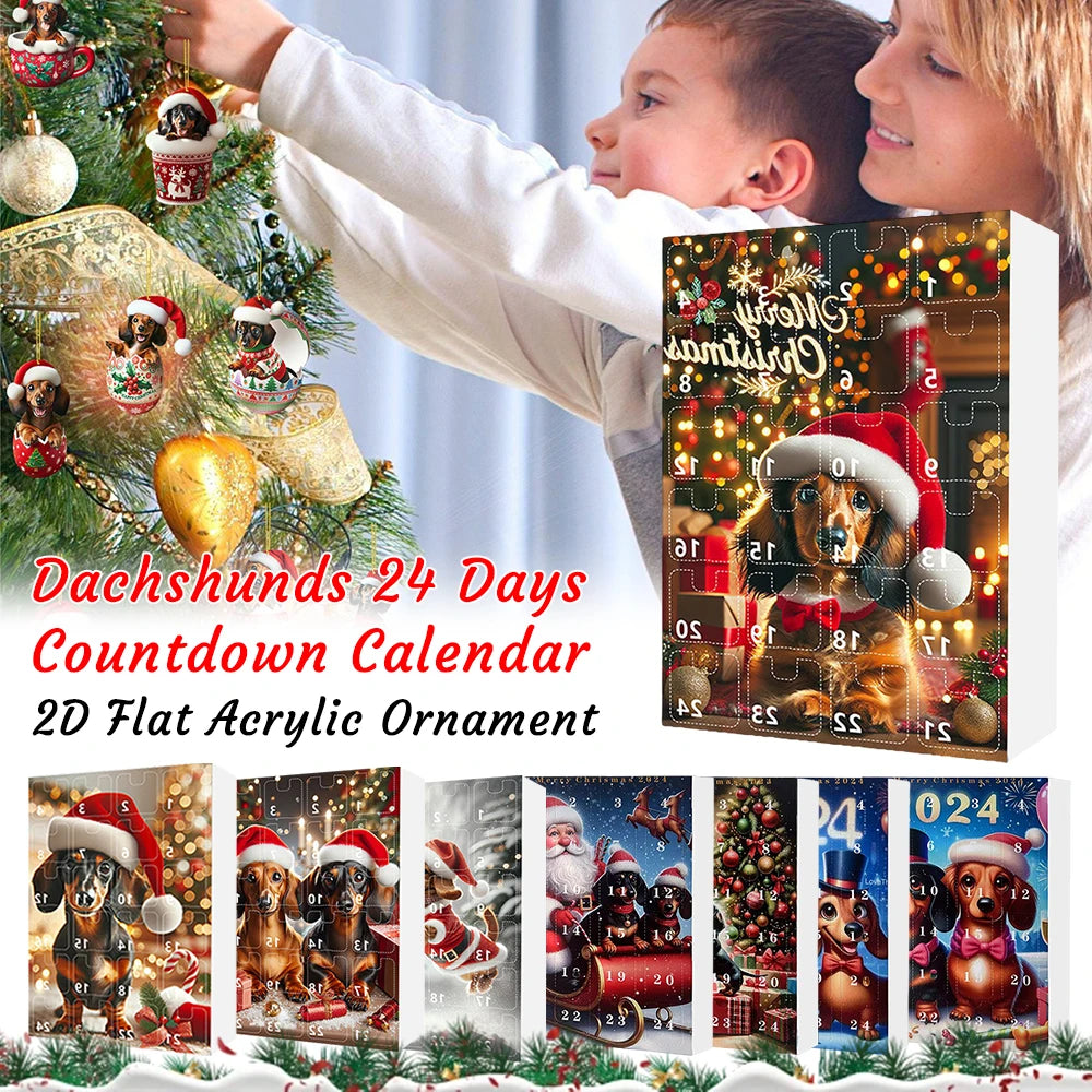 24 Days Christmas Countdown Calendar W/Dachshunds Figure Ornaments Xmas Advent Calendar Xmas Gifts for Dog Lover Qme