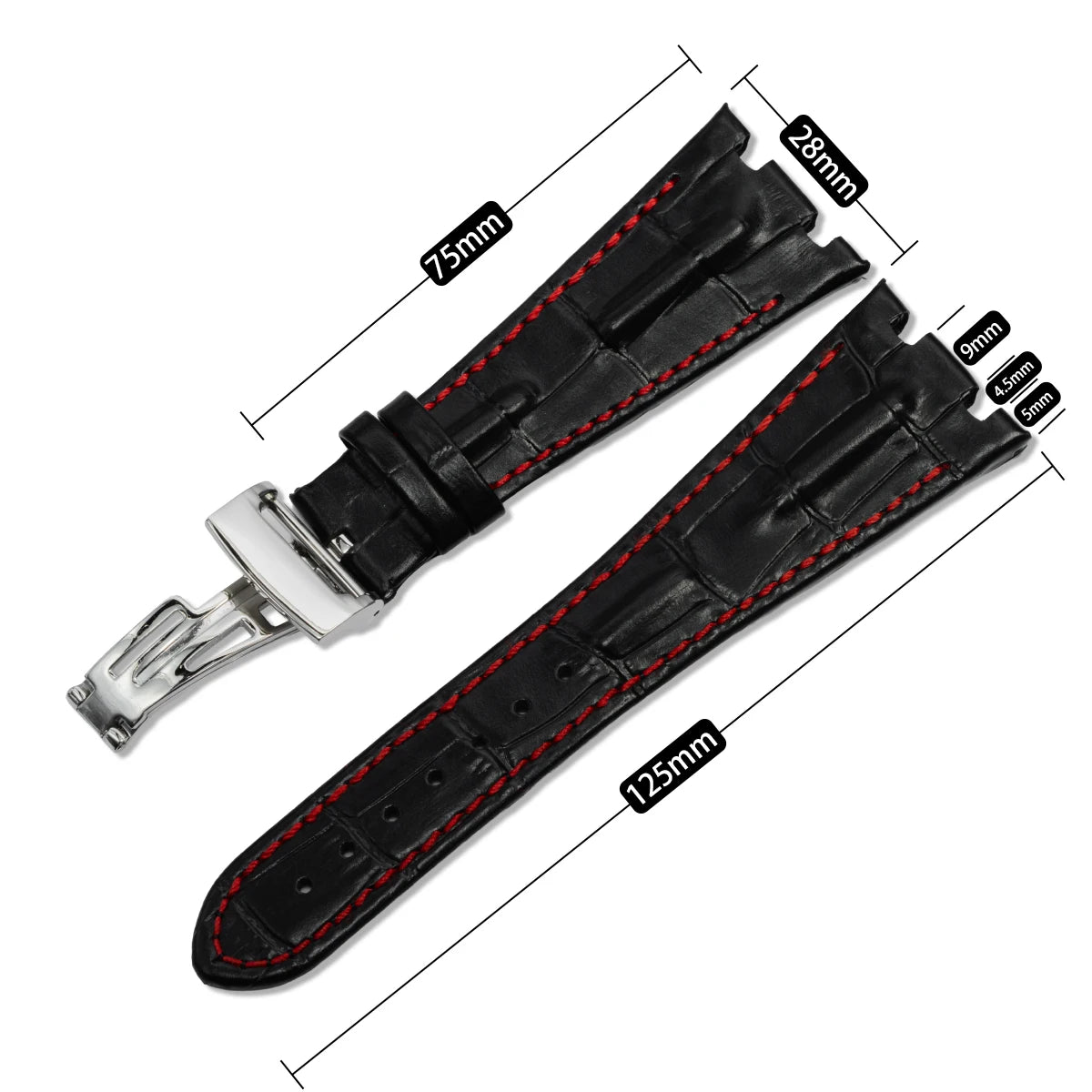 28MM Luxury Cow Leather Watchband for AP Series 15710 15703 15706 26470 26471 26474 Soft 28mm Watch Strap Folding Buckle Qme
