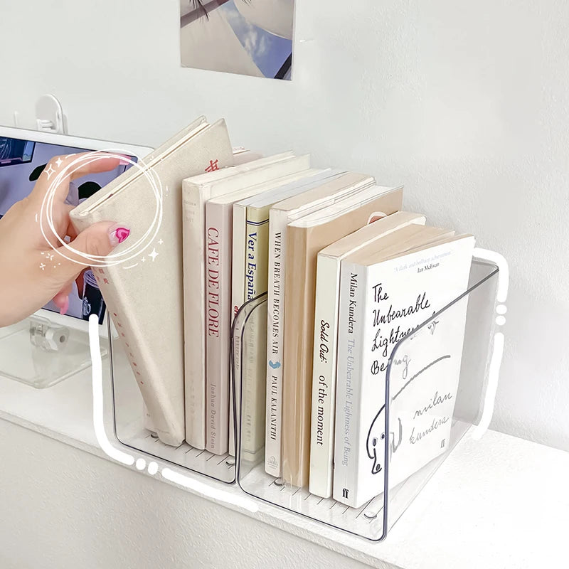U-shaped Book Folder Desk Storage Rack Home Office Portable Acrylic Qme