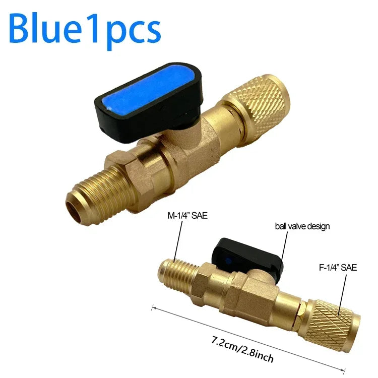 Refrigerant Angled Shut-Off Ball Valve Adapter 1/4" SAE R22 R12 R410a Air Conditioning Charging Hoses AC Refrigerant Tools Qme 1pcs Straight Valve