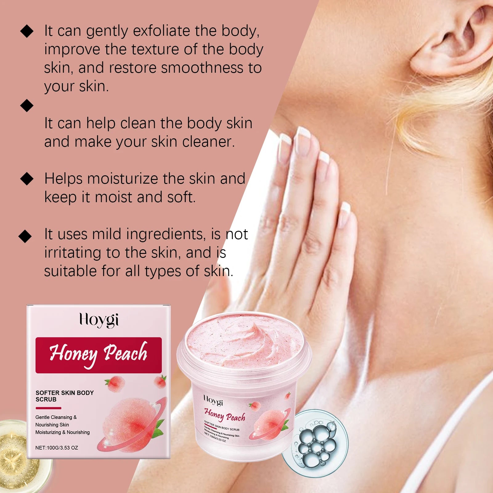 Honey Peach Softer Skin Body Scrub Gentle Exfoliating Cleanser Brightening Deep Cleaning Moisturizing Shiny Smooth Body Scrub Qme