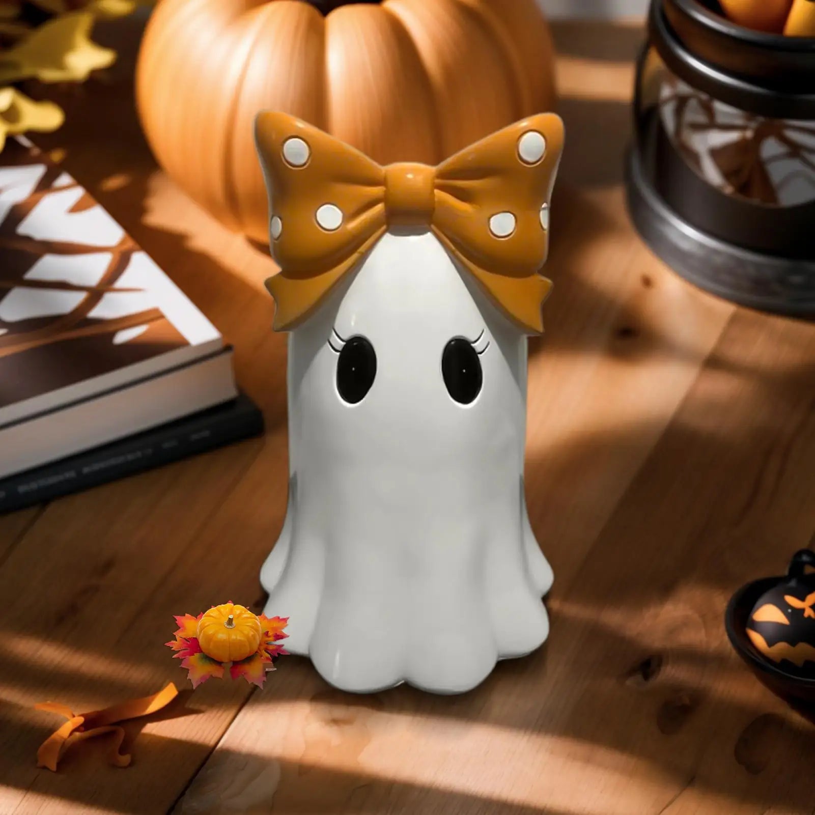 Ghost Decor Halloween Figurines Desktop Resin Ornaments With Bowknot For Gothic Wedding Window Display Birthday Party Indoor Qme