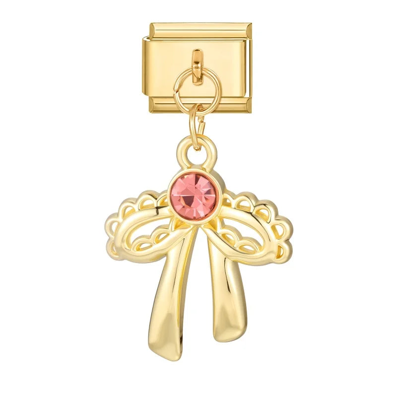 Fashion Flowers Rose Zircon Bowknot Butterfly Golden Italian Charm Links Fit 9mm Stainless Steel Bracelet Women DIY Making Gifts Qme Style 10
