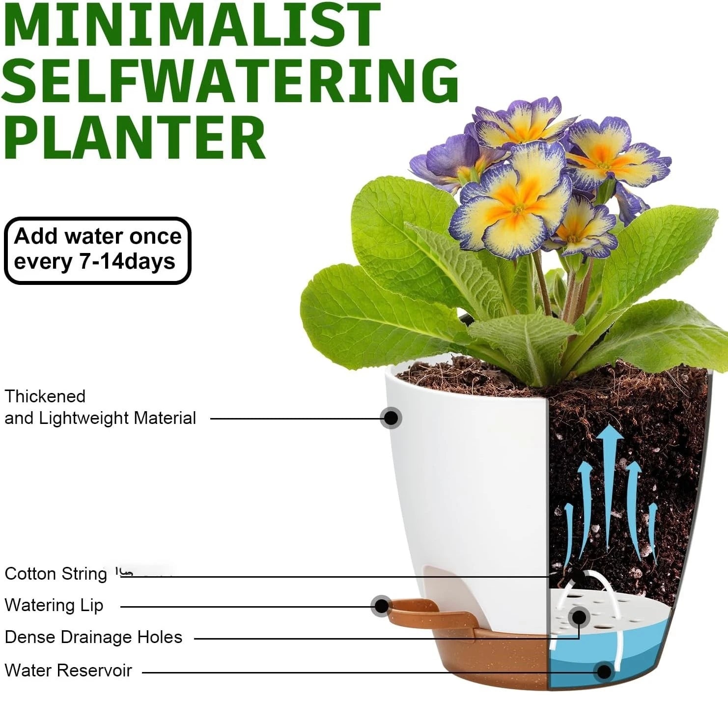 Indoor Decorative Flower Pot Drainage Hole 6-Pack Self-watering Qme