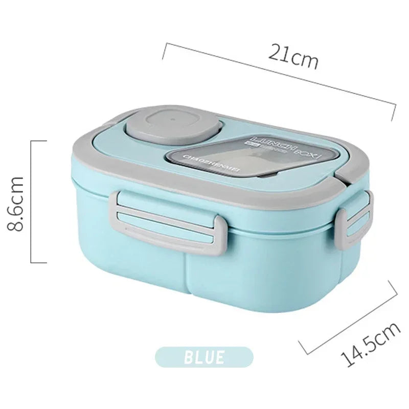 Portable Lunch Box Compartment Wheat Straw Bento Carrying Handle Qme Lunch-Box-Bule