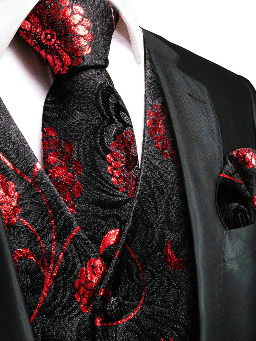 Men's Floral Paisley Suit Vest Tie Formal Waistcoat Necktie Pocket Qme
