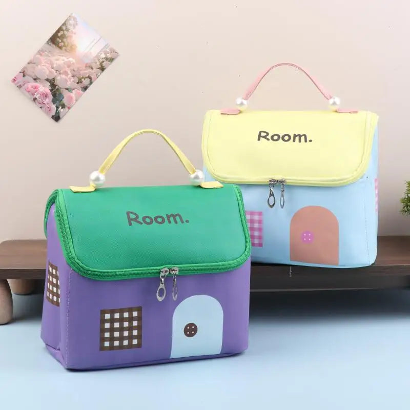 Cute Dopamine Color House Shape Makeup Bag Large Capacity Portable Makeup Storage Bag Cartoon Makeup Handbag Qme