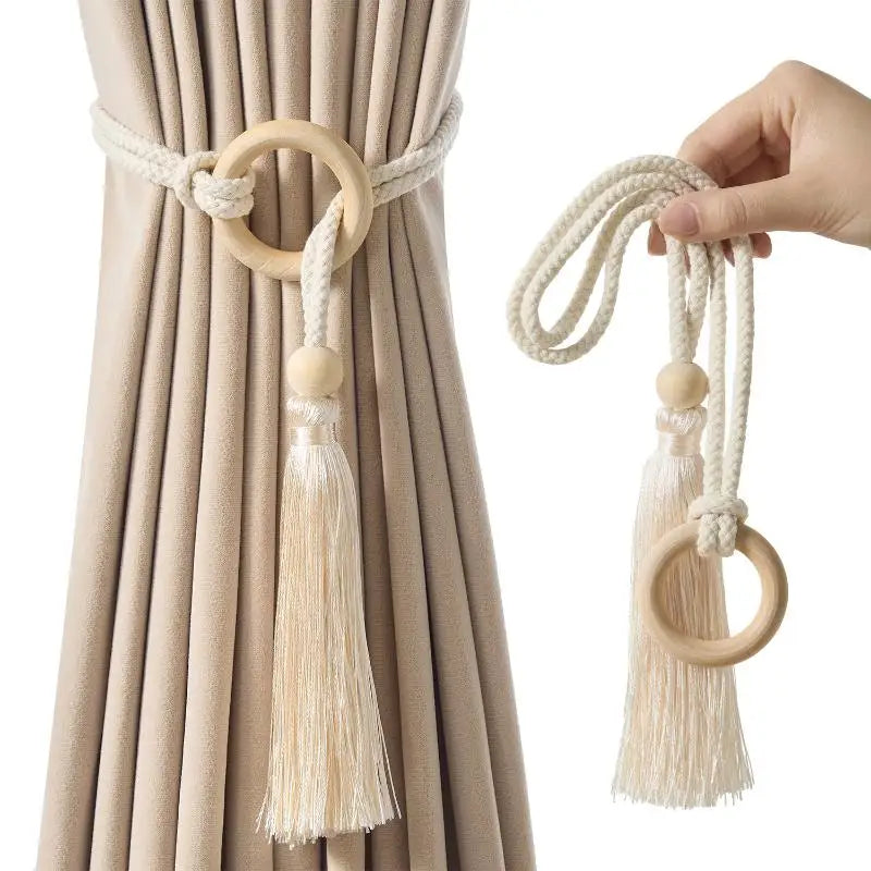 Bohemian Chic Adjustable Cotton Cord Curtain Tie Fringe Hand Woven Qme