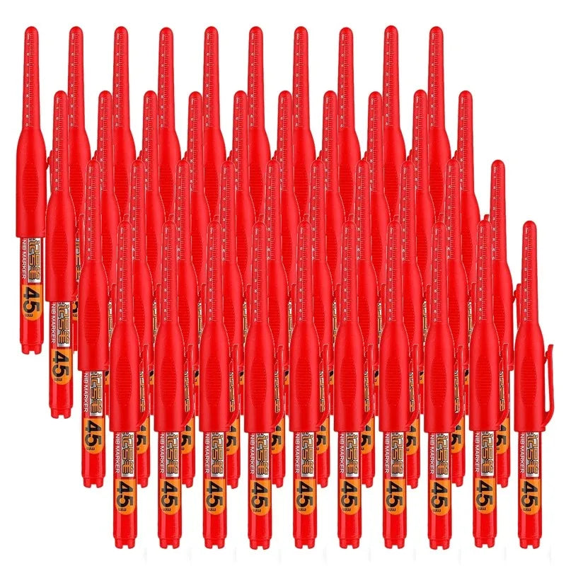 1-40Pcs 45mm Waterproof Deep Hole Marker Pens Long Nib Head Carpenter Pen Black White Ink for Multi-Purpose Woodworking Tools Qme 40pcs red pen