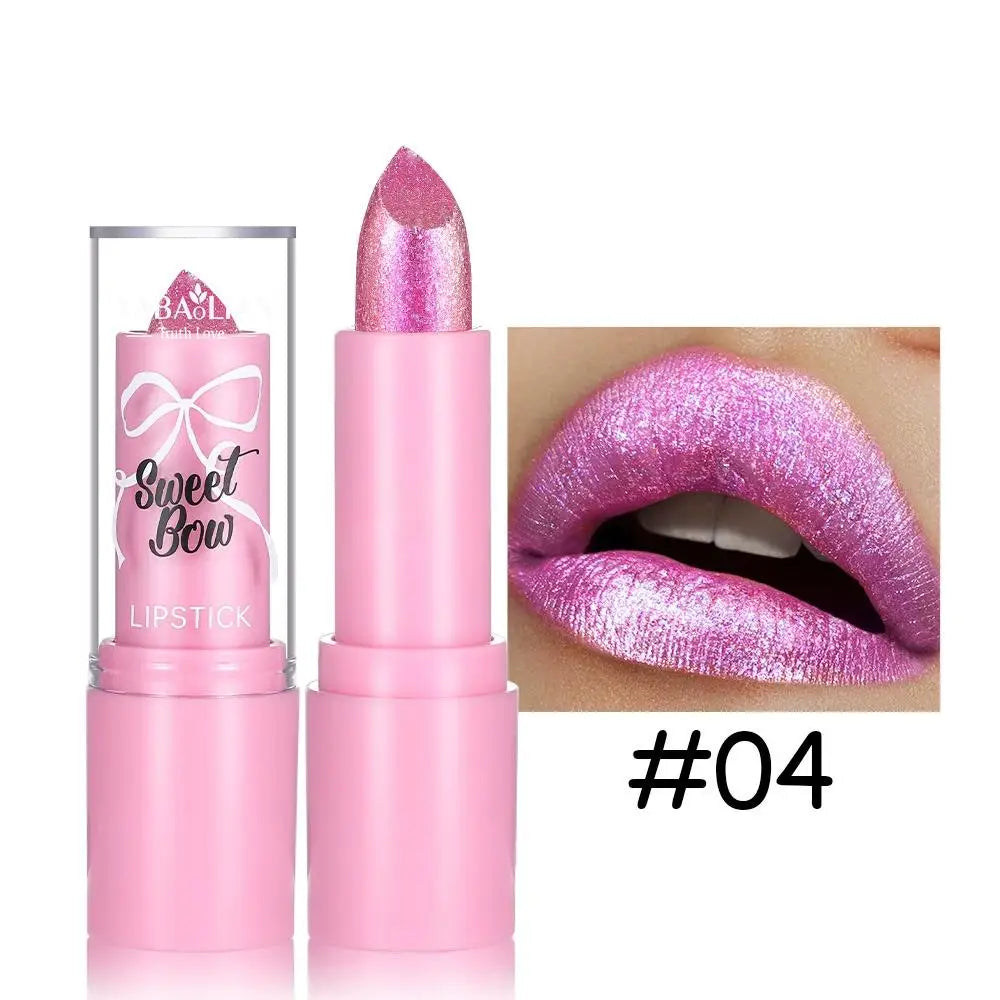 Metallic Pink Glitter Lipstick Long Lasting Shine Diamond Nude Qme 04