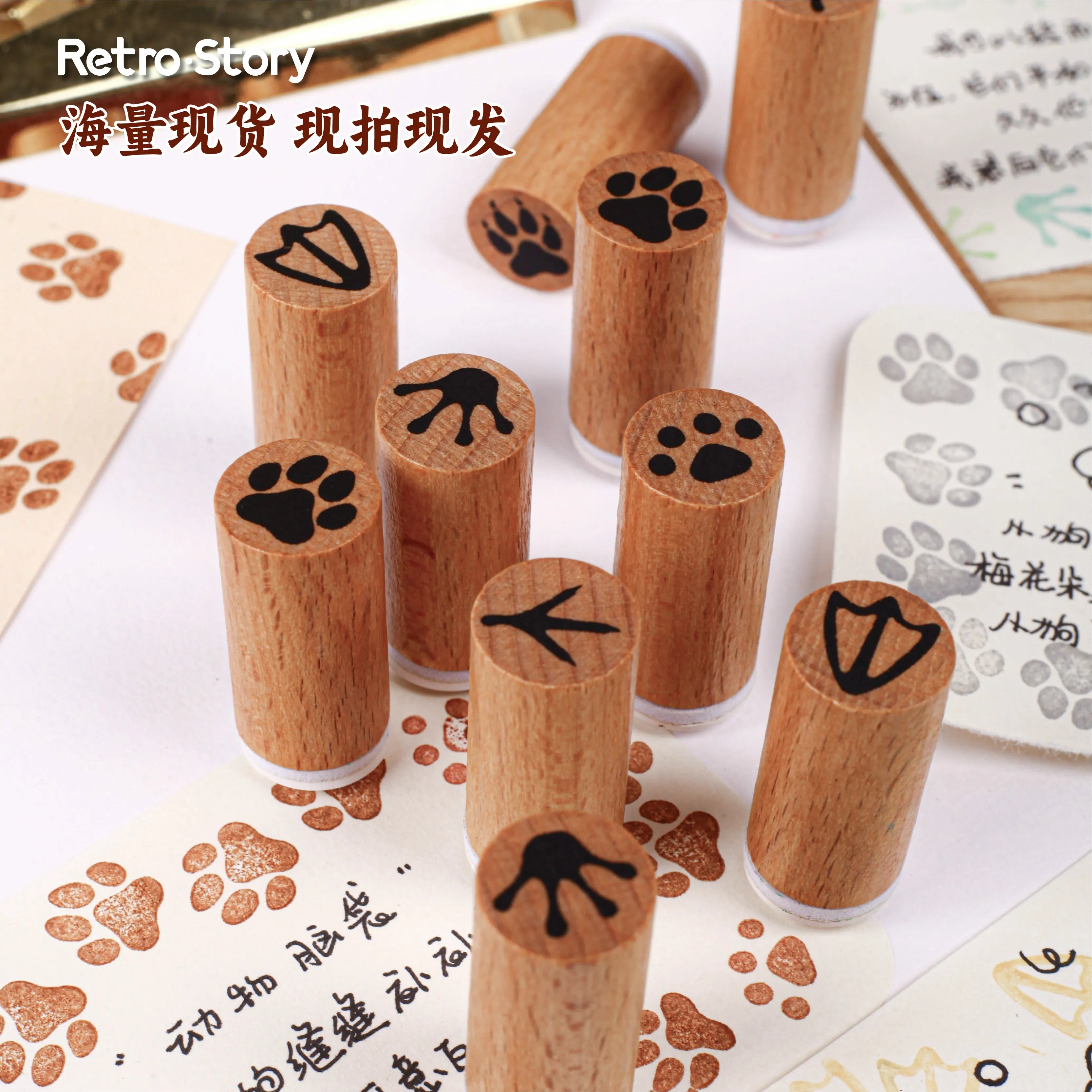 1 pc Vintage Pet Footprints Wooden Rubber Stamp Bottle Shape DIY Decor Scrapbooking Albums Wood Seal Daily Planner Stationery Qme