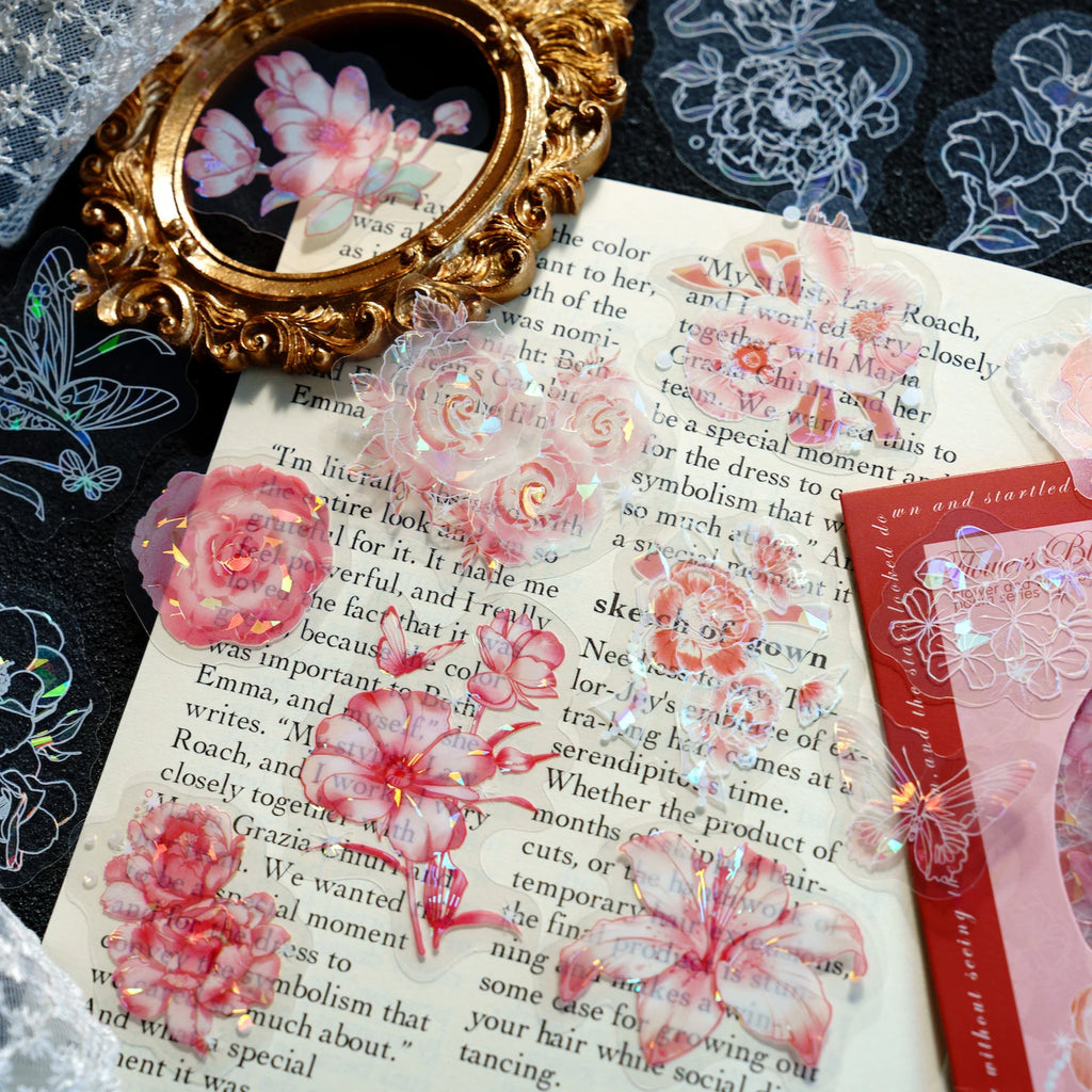 30pcs PET Transparent Stickers Plant Flowers Decorative Labels Scrapbooking Collage Material Diary Stationery Supplies Qme