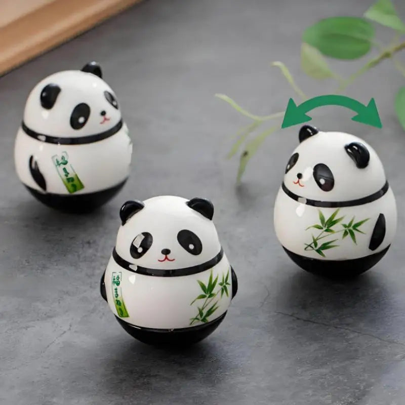 Japanese Ceramic Panda Doll Crafts Tumbler Toy Lucky Charm Fortune Qme