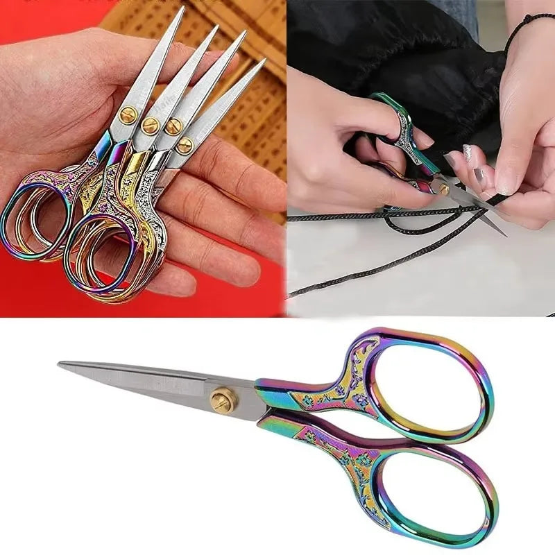 Kawaii Titanium Color Scissors Vintage Stainless Carved Cutting and Sewing,Thread Scissors, Sewing Tools,Cute Stationery Qme