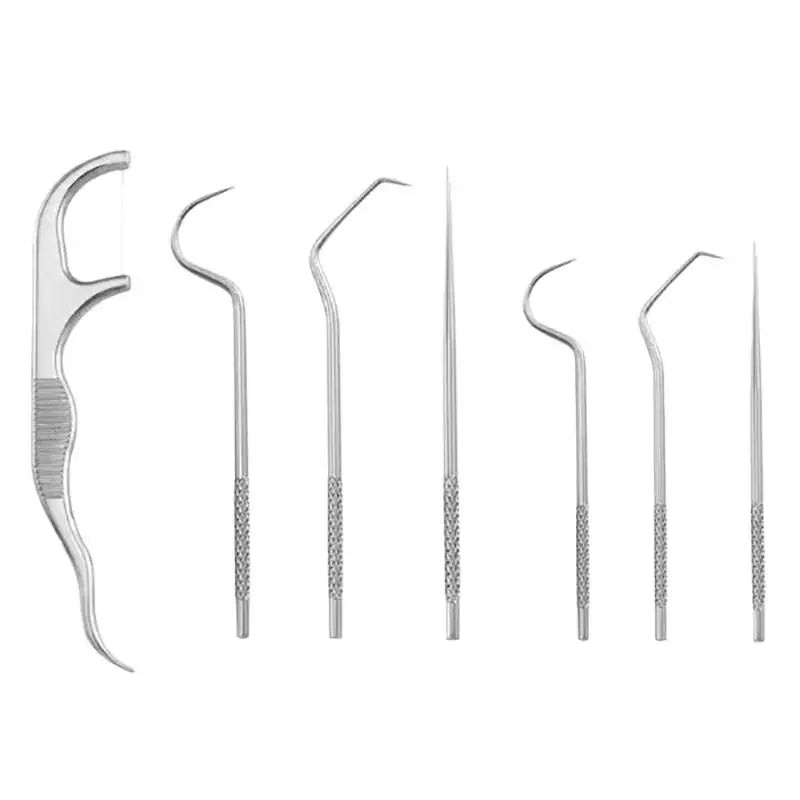 Portable Toothpick Floss Teeth Cleaner Oral Cleaning Stainless Steel Qme