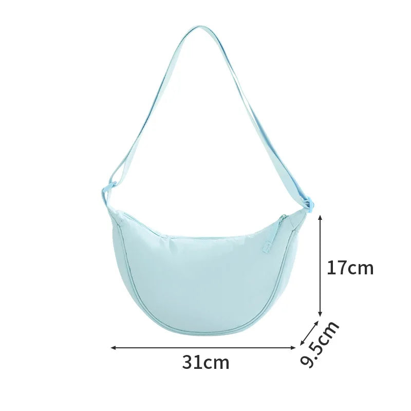 A New Nylon Crossbody Bag for Women Designer Large Capacity Portable Lady Simple Commuter Underarm Bag Fashion Moon Shoulder Bag Qme Blue Small