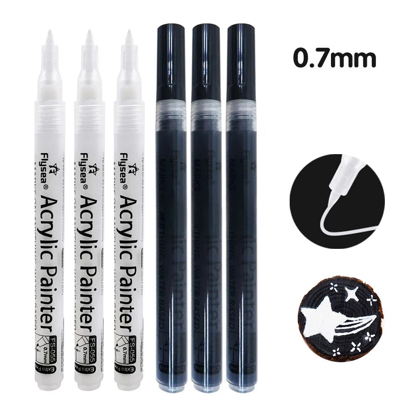6/10 Pcs/set Black White Acrylic Paint Pen Waterproof Permanent Marker for Rock Stone Ceramic Glass Fabric Canvas DIY Craft Qme 3 White - 3 Black