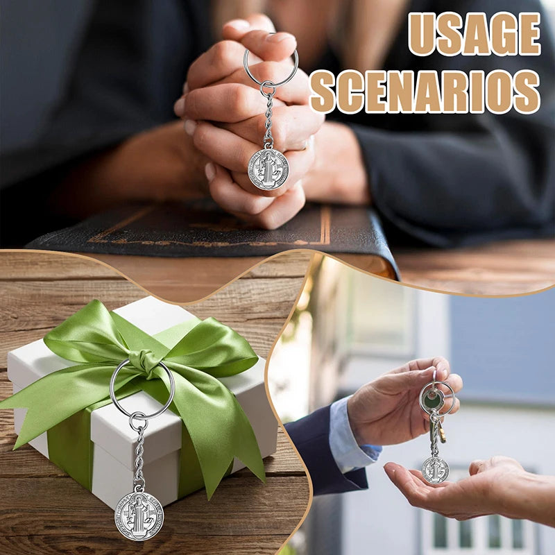 Baptism Key Ring Double Sided St Benedict Medal Keychain Organza Bags Qme