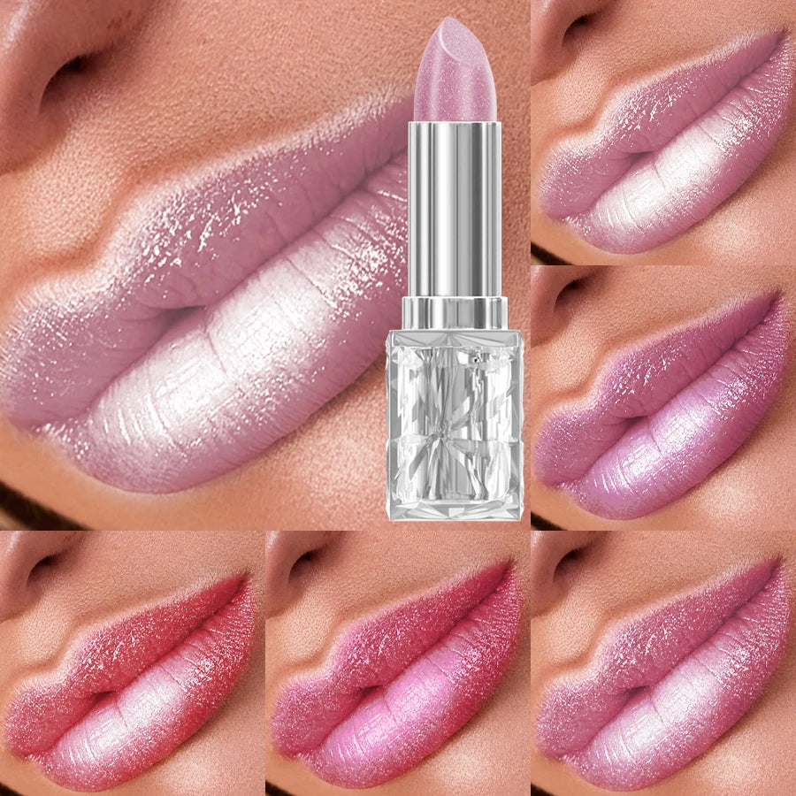 7 Colors Sparkling Metallic Finish Lipstick Hydrating Red Pink Qme