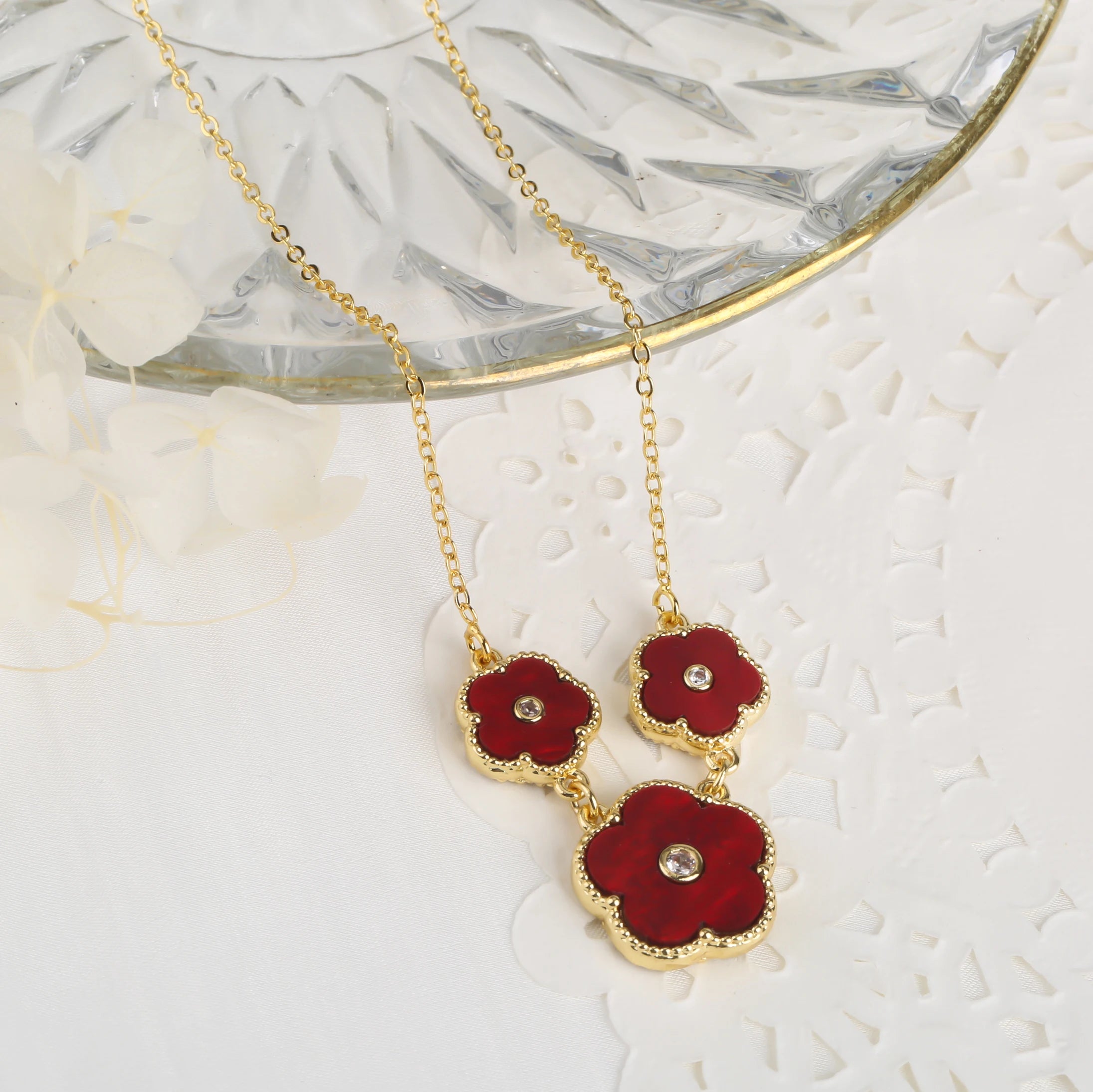 High-Quality Copper Plated 18k Gold Five-Leaf Clover Necklace Fashion Simple For Woman Girl Necklace Birthday Party Jewelry Gift Qme P 45cm