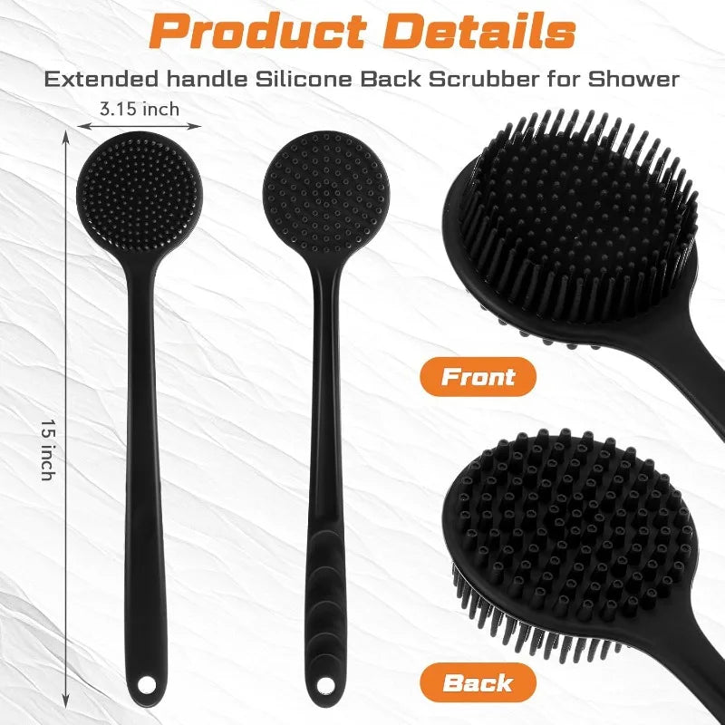 Silicone Scrubber Long Handle Double Sided Exfoliating Massage Qme