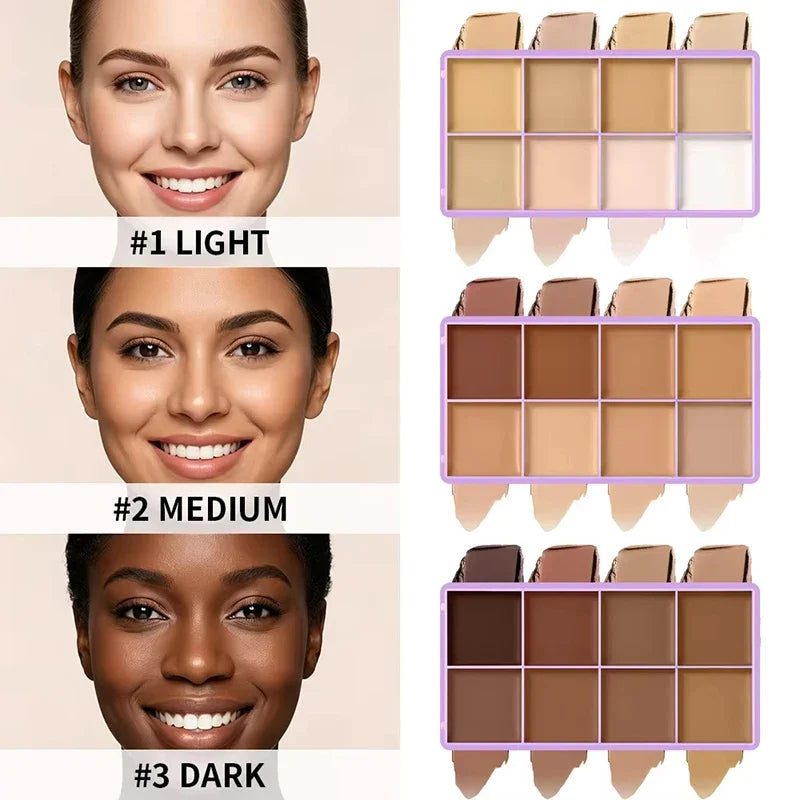 8 Shade Fade Palette Soft Matte Texture Cover Dark Circles, Redness, Skin Blemishes Waterproof Sweatproof Long-wearing Concealer Qme