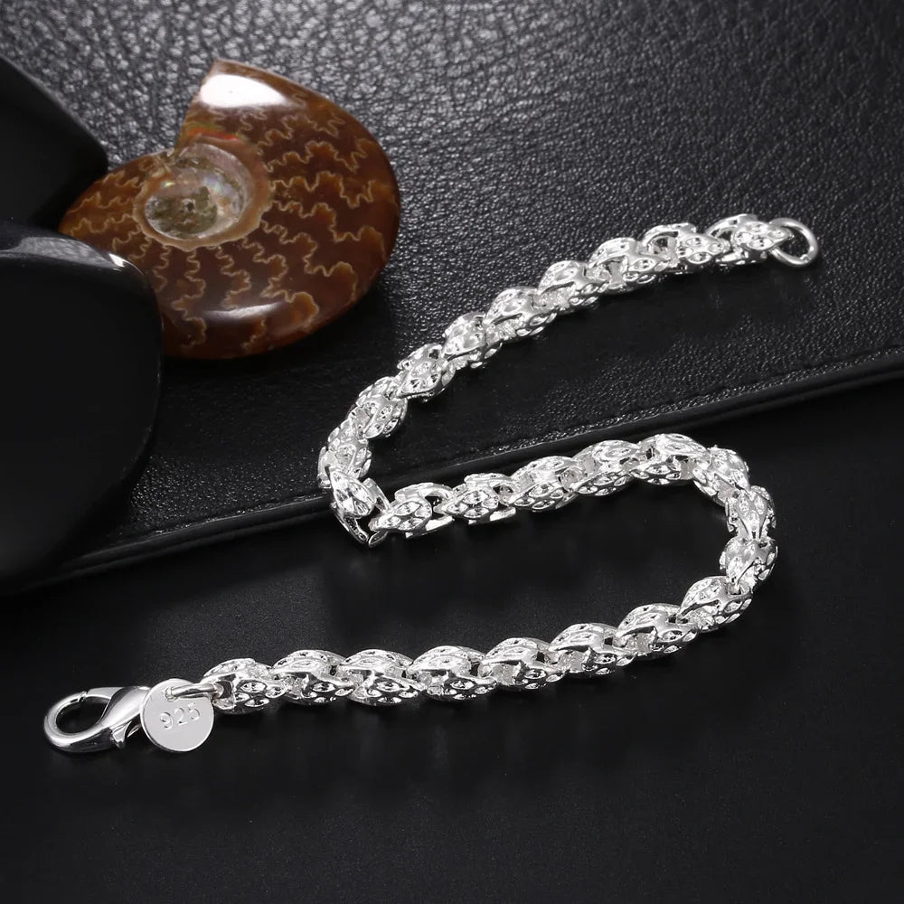 Retro Cute 925 Sterling Silver Bracelets for Women Geometry Chain Fashion Wedding Party Christmas Gifts Fine Jewelry Qme 20cm 8inches