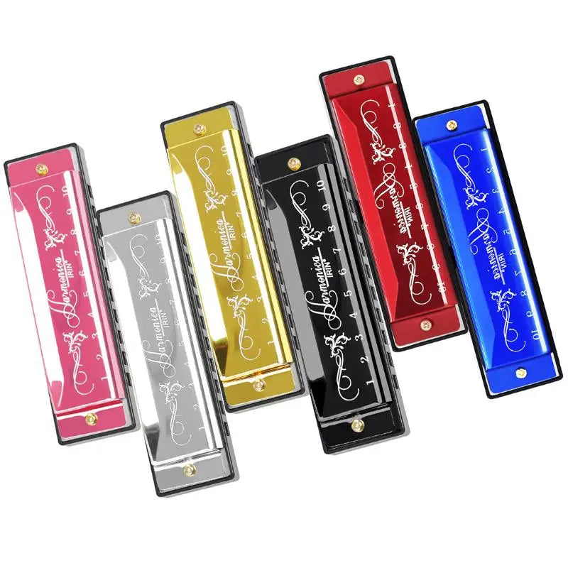 10 Hole 20 Tone Harmonica Woodwind Instrument Red Silver Black ABS Qme