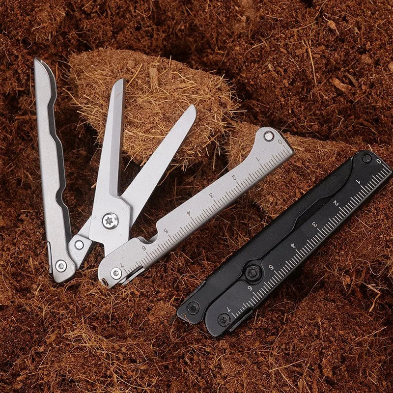 Compact 2-in-1 Foldable Scissor Tape Measuring Ruler-Stainless Steel, Lightweight, Portable, Suitable for EDC Camping, Survival Qme
