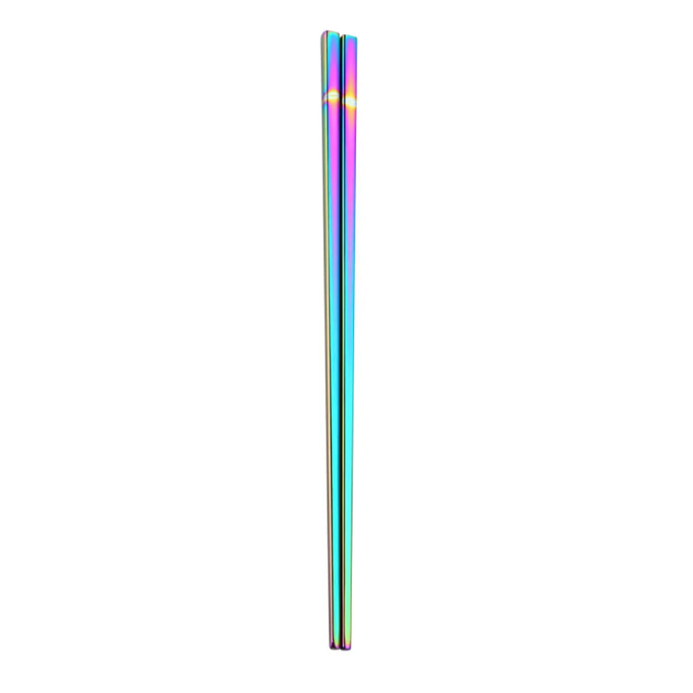 1Pair Stainless Steel Colorful Length Chopsticks Household Anti-slip Round Metal Chop Sticks Protable Outdoor Picnic Tableware Qme