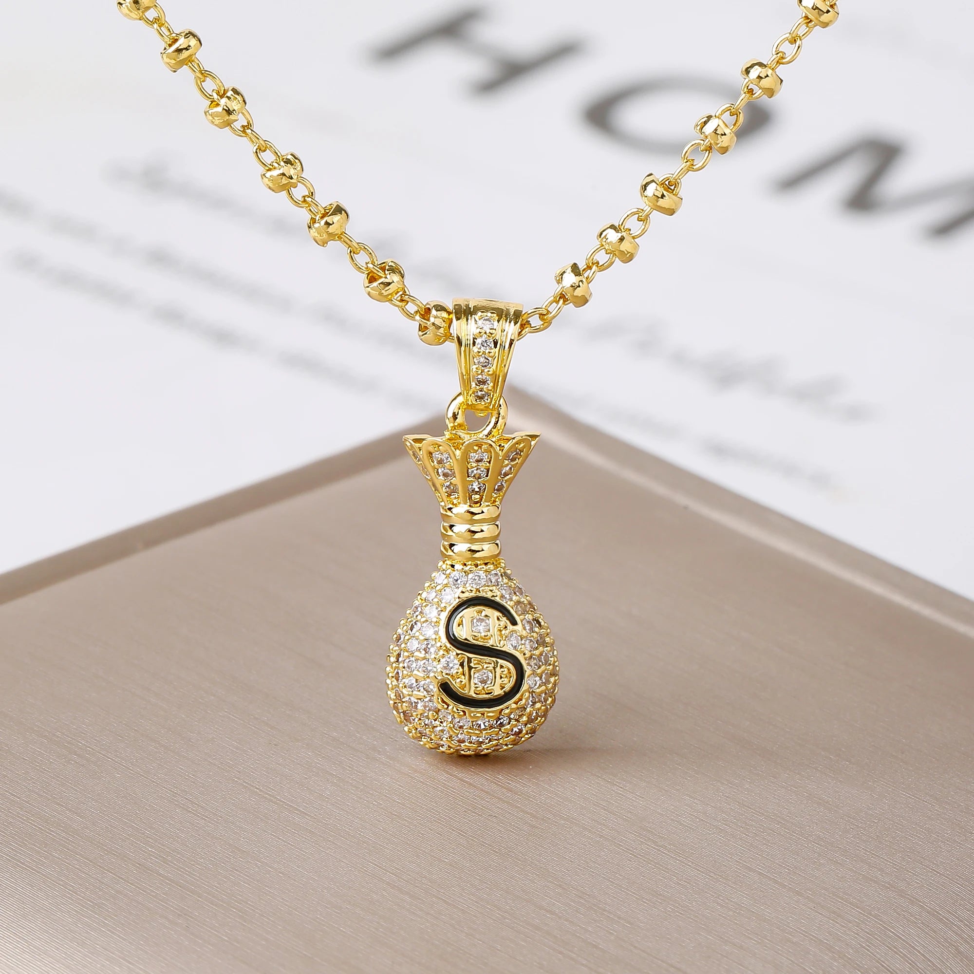 Lucky Wealth Attracting Gift Dollar Sign Money Bag Zircon Necklace Trendy Amulet Jewelry Birthday Holiday Present for Men Women Qme 1