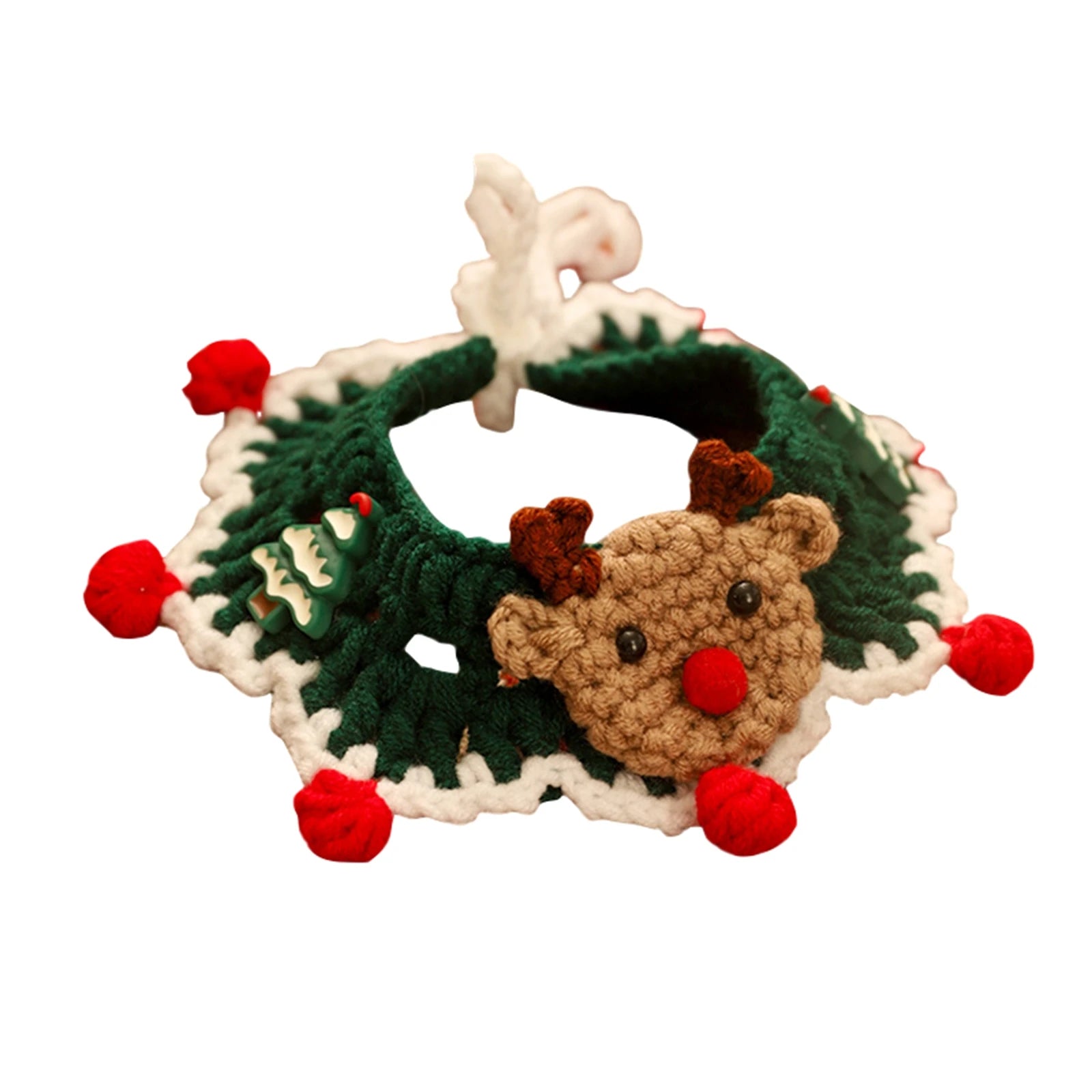 New Year Christmas Pet Adjustable Knitting Collars Hand-Woven Crochet Bib Kittening Necklace Scarf Dress Up Accessories Qme Green S