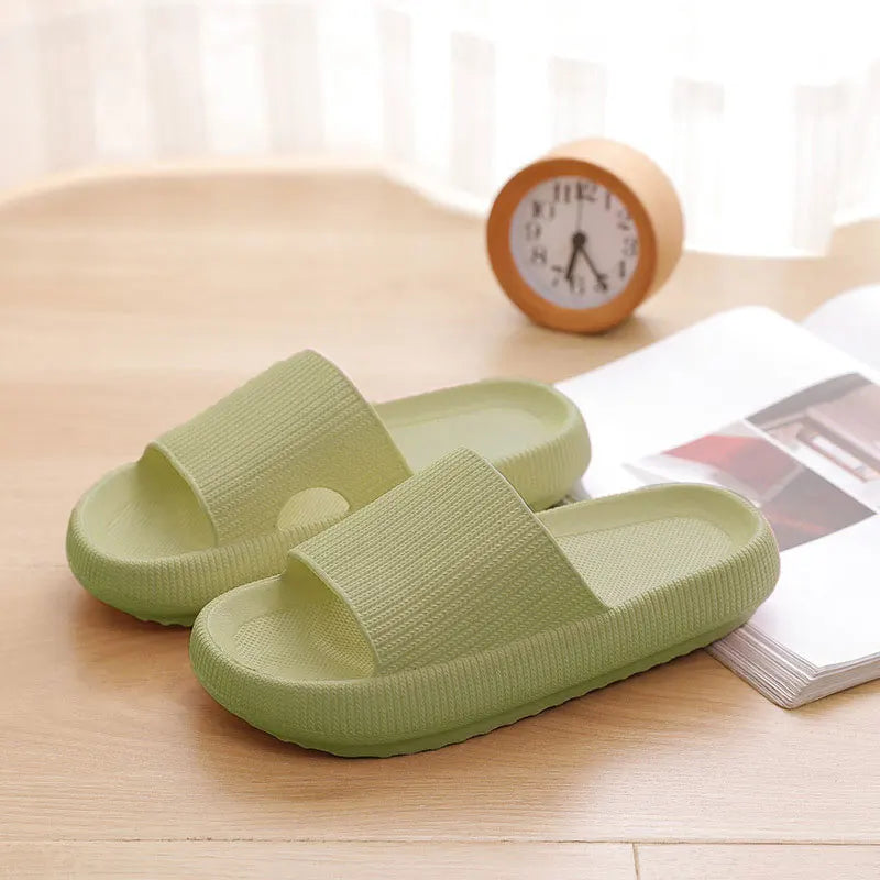 Summer Couple Shoes Women Bathroom Slippers Cloud Cushion Slides Flat Sandals Thick Platform Shoes Man Indoor Non-Slip Flip Flop Qme A-Green 44-45 (fit 43-44)