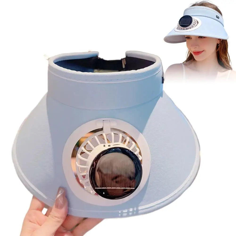 Outdoor Visor Hat Powered Fan Empty Sunshade Beach Sun Visors Men Qme Blue One size