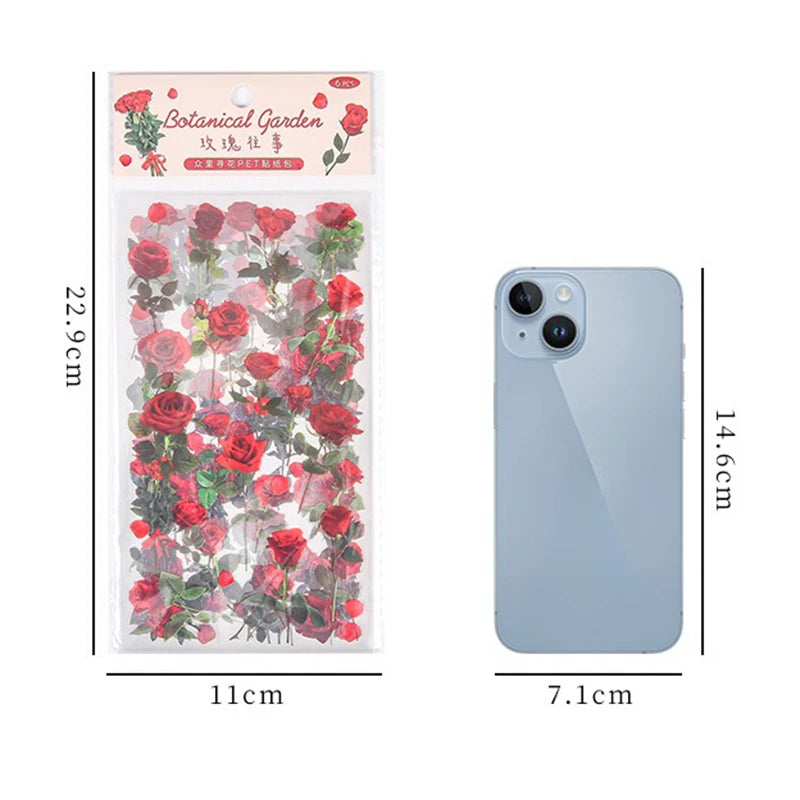 6 Pcs Journal Stickers, Plant and Flower Stickers,PET Waterproof Transparent Floral Patterns,DIY Photo Album Decoration Stickers Qme