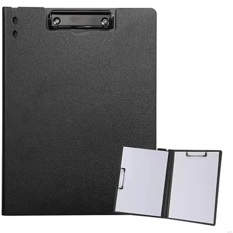 A4 Foldable Clipboard 360 Double Metal Clips Horizontal Vertical Pen Qme Black