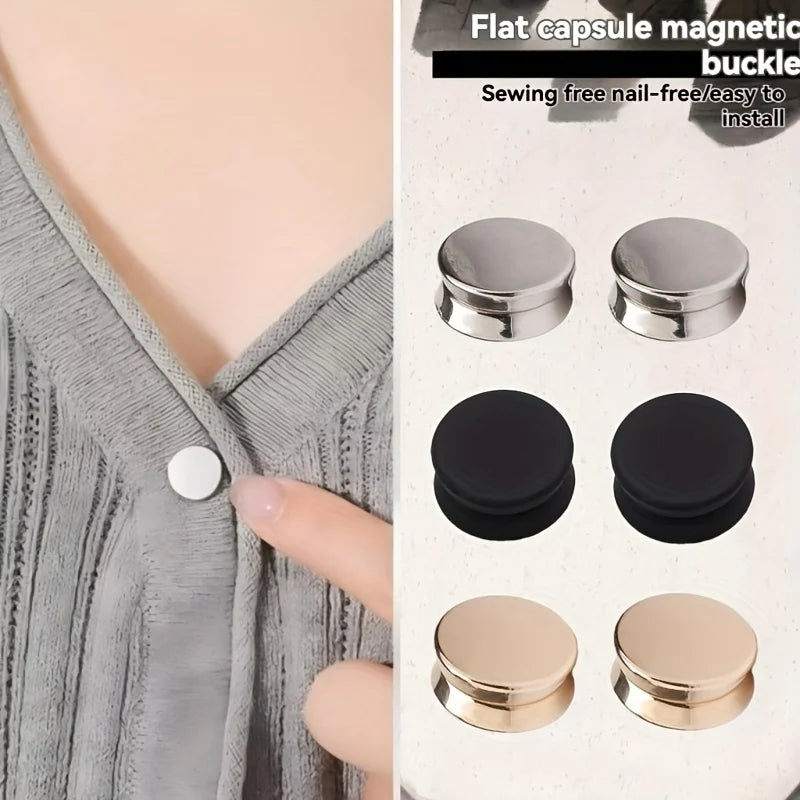 6pcs Fashion Flat Seam Fasteners - Removable Magnetic Snap Buttons, Suitable for Shirts, Collars, Pants, Headscarves - Decorativ Qme