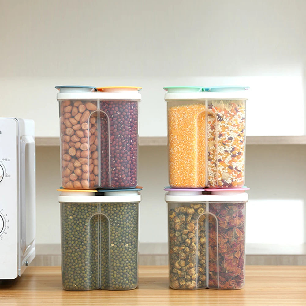 1PC Four Grains And Grains Transparent Storage Crisper Kitchen Supplies Moisture-Proof Sealed Compartmented Open Lid Jar Qme