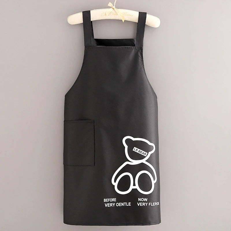 Apron Kitchen Household Waterproof Oil-proof Waist Can Be Fixed Logo Qme BLACK