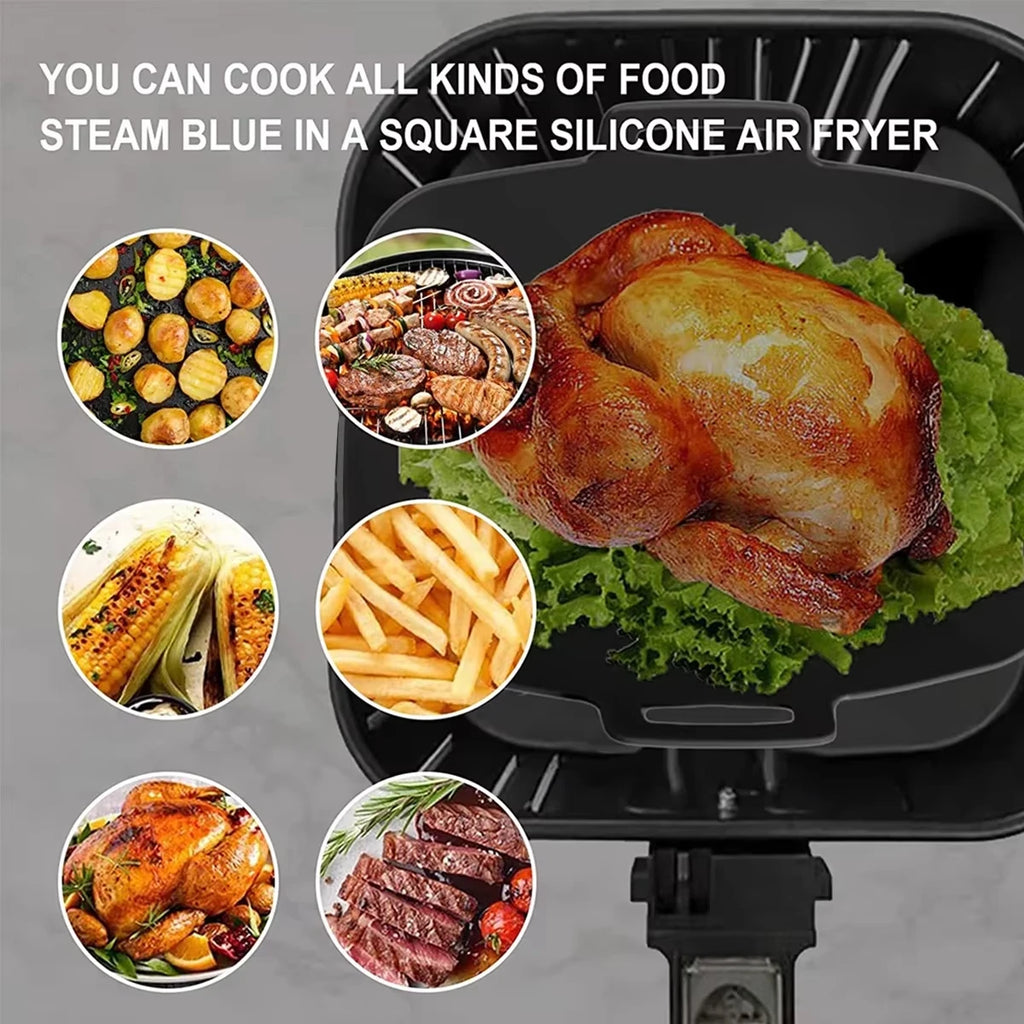2Pcs Air Fryer Silicone Pot Air Fryer Liner Heat Resistant Air Fryer Silicone Basket Rectangle Baking Pan for Oven Microwave Qme