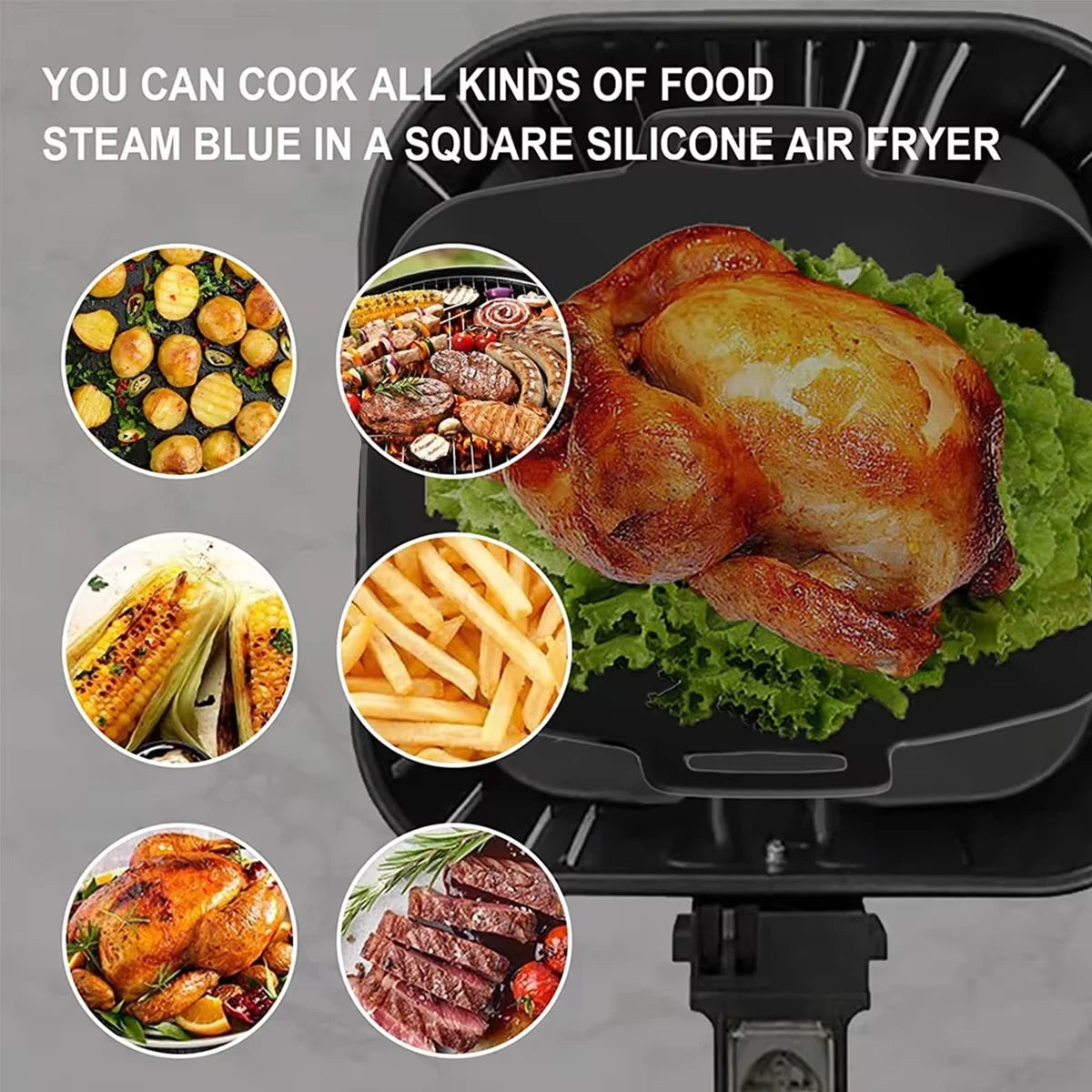 2Pcs Air Fryer Silicone Pot Air Fryer Liner Heat Resistant Air Fryer Silicone Basket Rectangle Baking Pan for Oven Microwave Qme