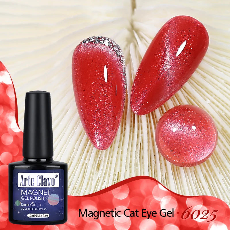 Arte Clavo Cat Eye Magnetic Gel Polish Green Red Semi Permanent Soak Qme 6025