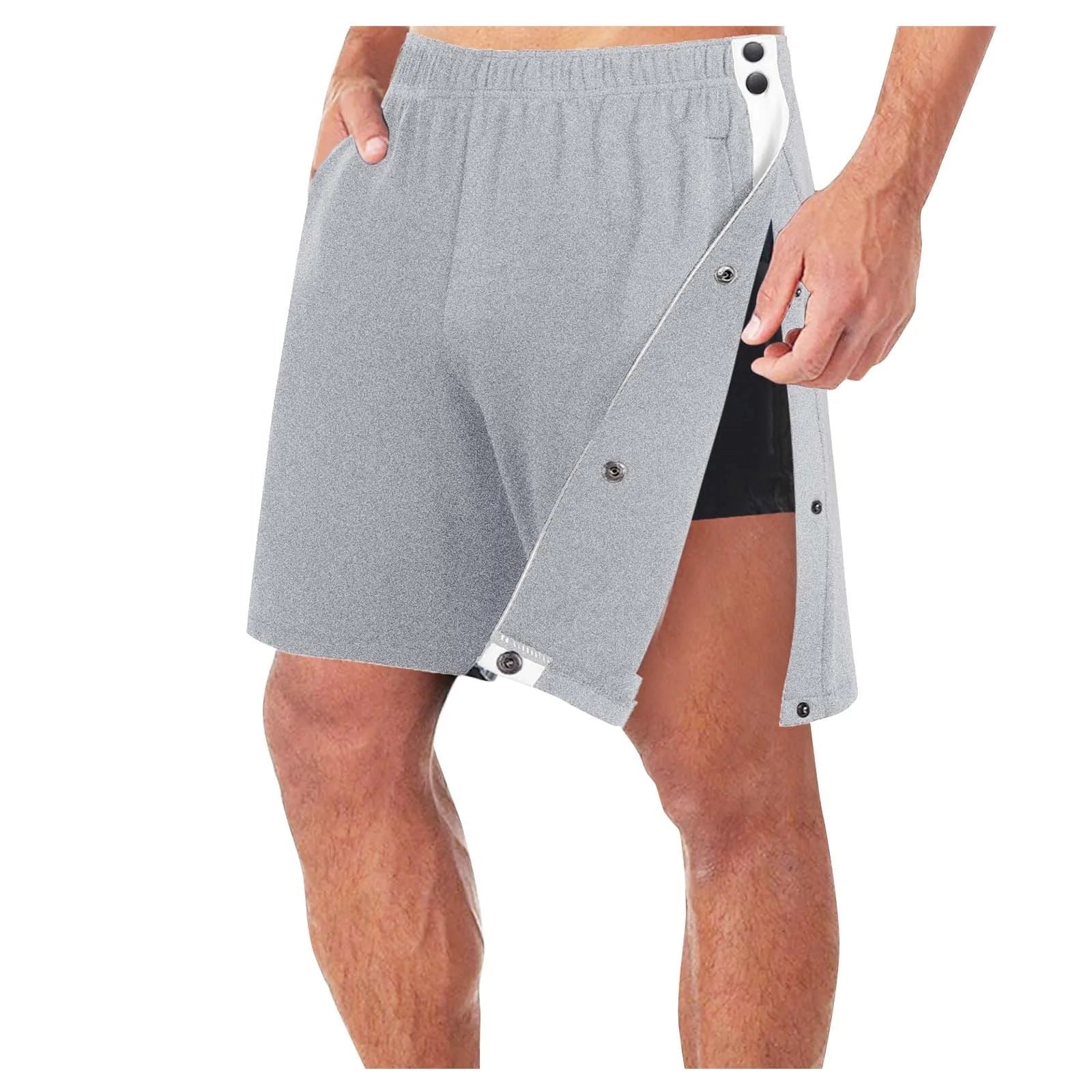 Man Loose Straight Side Buckle Split Elastic Waist Shorts With Pocket New Fashion Trendy Casual Sport Training Five Length Pants Qme Gray XL