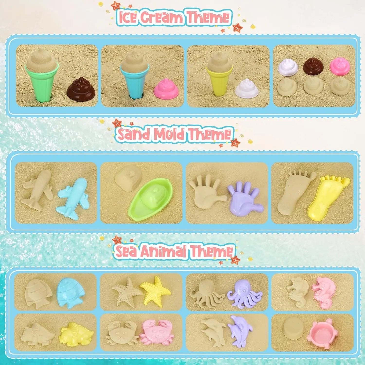 Beach Sand Toys for Kids Beach Toys Set with Ice Cream Cake Sand Molds Mesh Beach Bag Shovel Rake for Toddler Sandbox Outdoor Qme