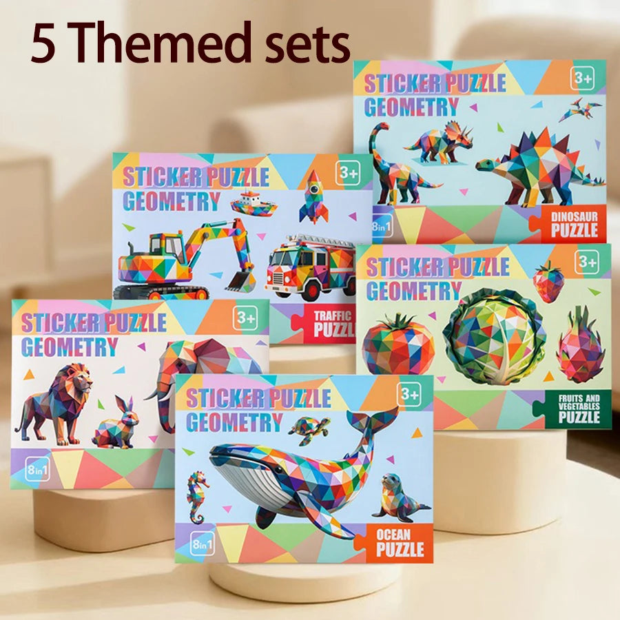 3D Puzzle Stickers DIY Craft Kits Animal Collage 5 Themes Back-to-School Gift Creative Educational 9-PCS Kit with Clips Qme 5 Themed Set