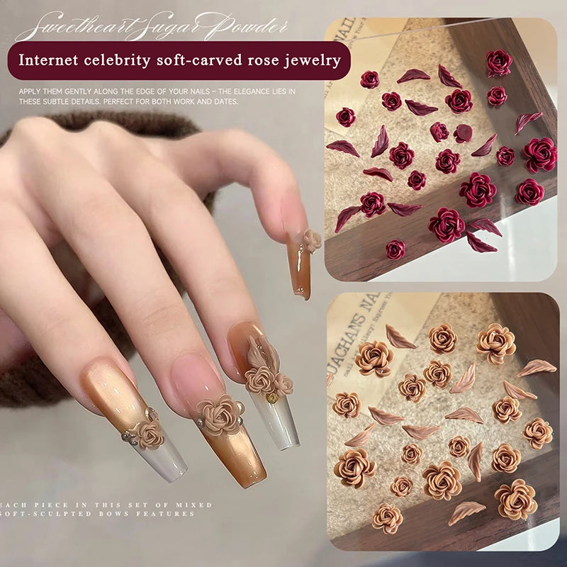 Manicure Kawaii Charms 3D Mix Sizes Beautiful Blossoming Rose Flowers Qme