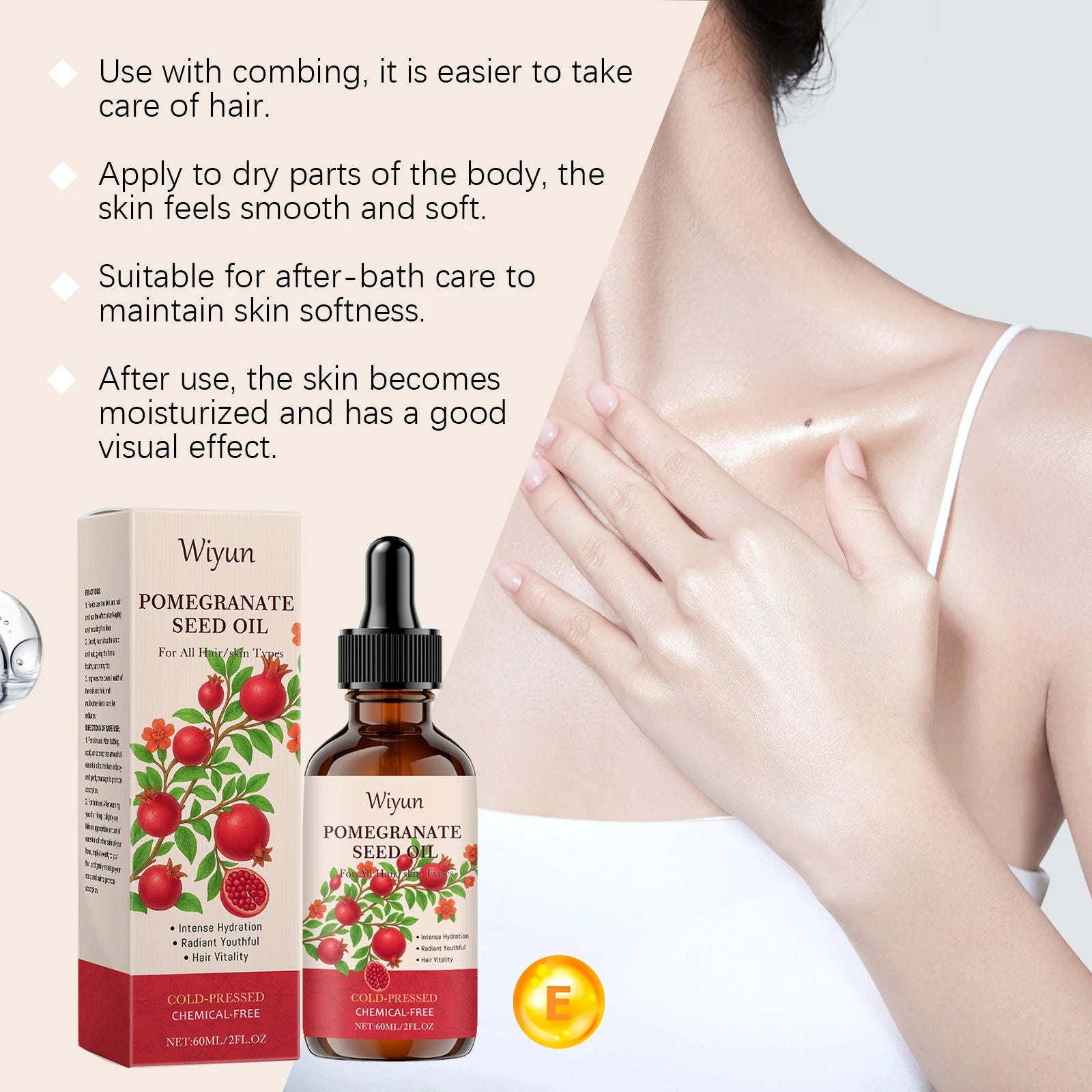 Pomegranate Seed Oil Hydrating Multi-Purpose Oil for Body Hair Nourish Scalp Hair Improve Dryness Tightening Smoothing Body Oil Qme