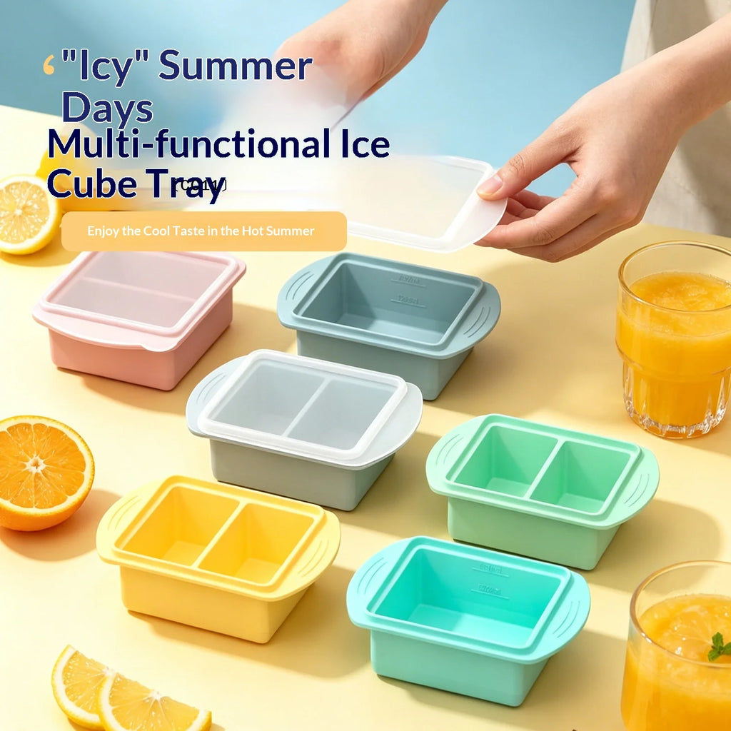 Silicone Tray Lid Single Double Compartment Freezer Mold Summer Qme