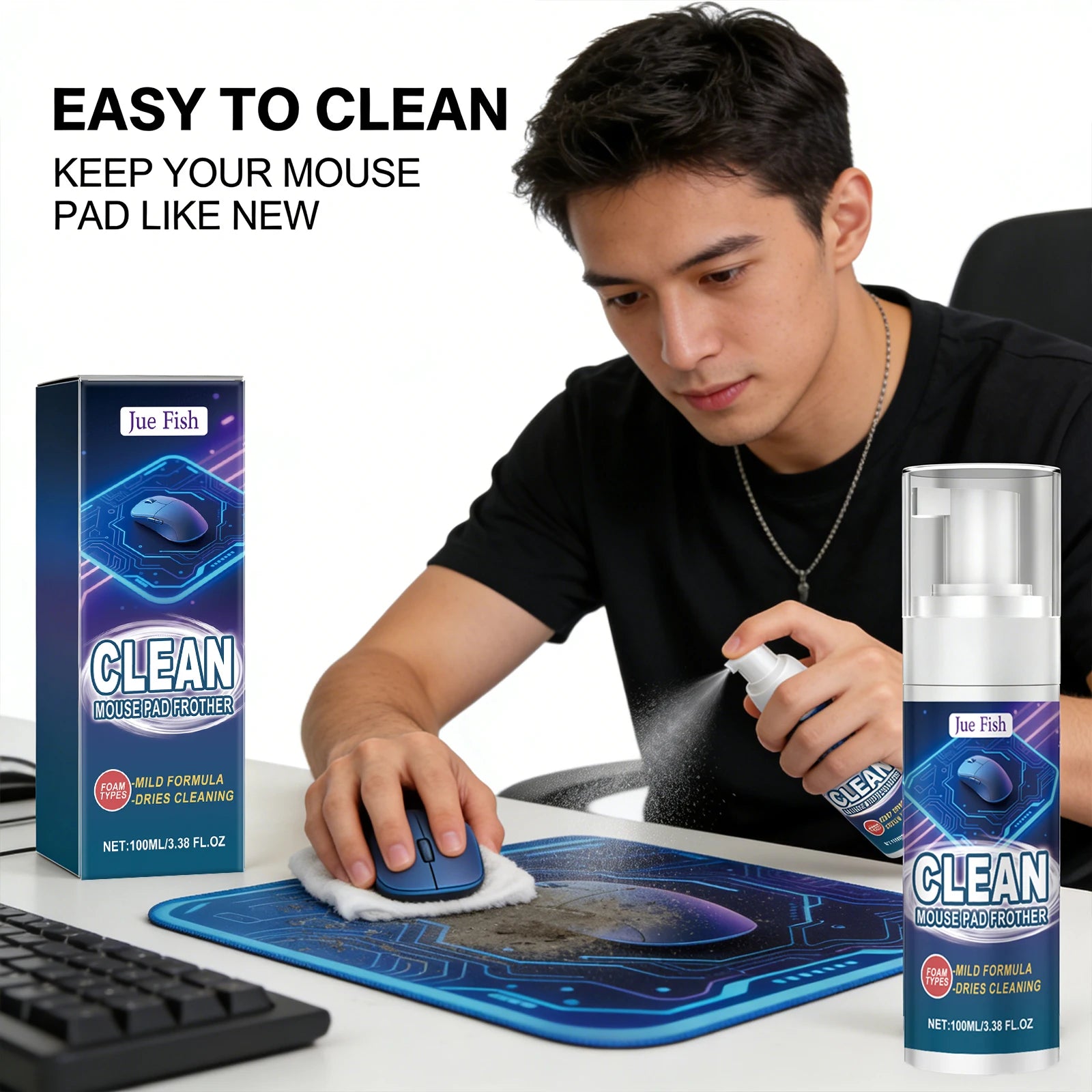 Mouse Pad Cleaner Rapidly Decompose Stubborn Stains Clean Keyboard Cable Desk Pad Quick-Drying Household Office Cleaning Gadget Qme