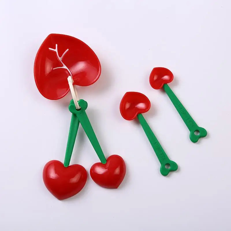 Red Love Heart Shaped Spoon Baking Cooking Tools 3 Sets Reusable Qme Default Title